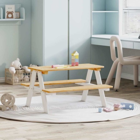 Masa pentru copii cu banci IRUN alb 90x79,5x50cm lemn masiv