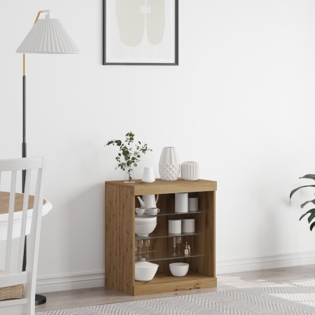 Mobilă de sufragerie cu lumini LED Stejar Artisan 60,5x37x67 cm
