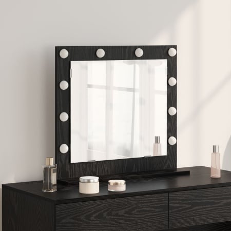 Oglindă de toaletă cu lumini LED Stejar Negru 60x55x18 cm