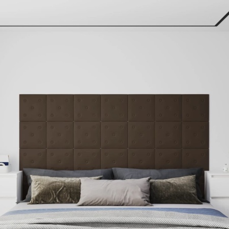 Panouri perete 12 buc. maro, 30x30 cm, piele ecologică 1,08 m²