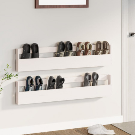 Pantofare de perete, 2 buc., alb, 110x9x23 cm, lemn masiv pin - Img 1