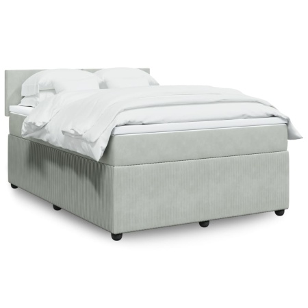 Pat box spring cu saltea, gri deschis, 160x200 cm, catifea