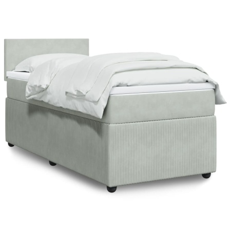 Pat box spring cu saltea, gri deschis, 90x190 cm, catifea