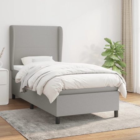Pat box spring cu saltea, gri deschis, 90x190 cm, textil
