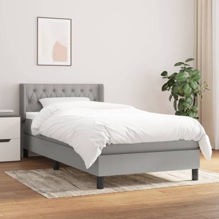 Pat box spring cu saltea, gri deschis, 90x190 cm, textil