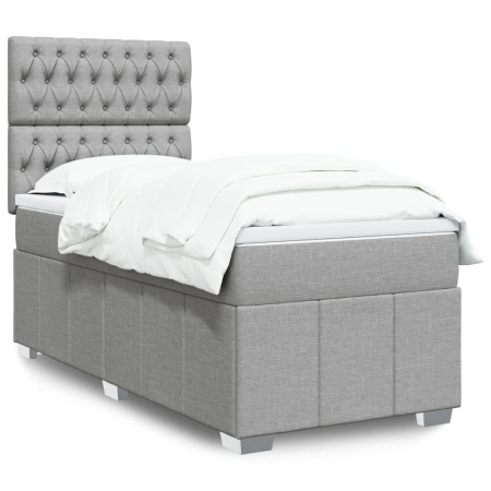 Pat box spring cu saltea, gri deschis, 90x200 cm, textil