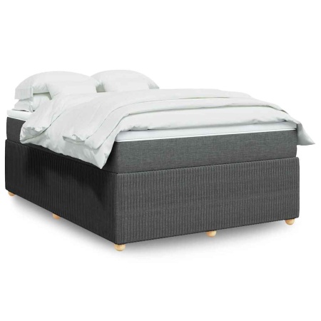 Pat box spring cu saltea, gri închis, 140x200 cm, textil - Img 1