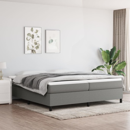 Pat box spring cu saltea, gri închis, 200x200 cm, textil