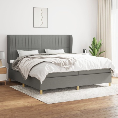 Pat box spring cu saltea, gri închis, 200x200 cm, textil