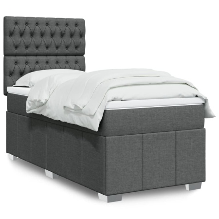 Pat box spring cu saltea, gri închis, 90x200 cm, textil