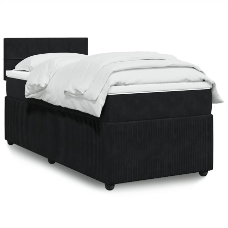 Pat box spring cu saltea, negru, 100x200 cm, catifea - Img 1