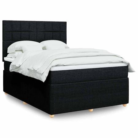 Pat box spring cu saltea, negru, 140x200 cm, textil