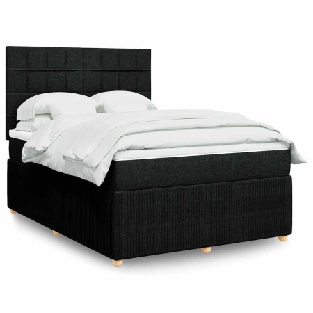 Pat box spring cu saltea, negru, 160x200 cm, textil