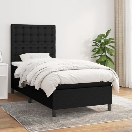 Pat box spring cu saltea, negru, 90x200 cm, textil