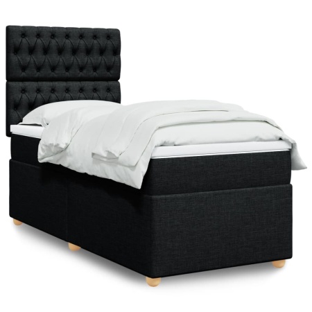 Pat box spring cu saltea, negru, 90x200 cm, textil - Img 1