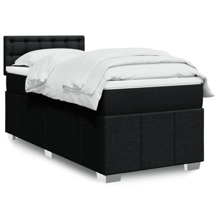 Pat box spring cu saltea, negru, 90x200 cm, textil - Img 1