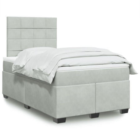 Pat continental cu saltea, gri deschis, 120x200 cm, catifea