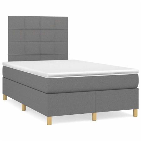 Pat cu arcuri, saltea și LED, gri închis, 120x190 cm, textil