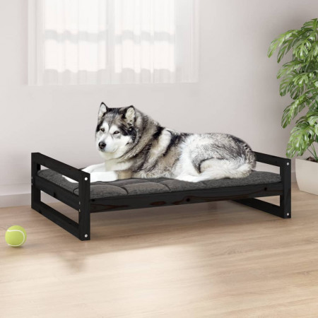Pat pentru câini, negru, 105,5x75,5x28 cm, lemn masiv de pin - Img 1