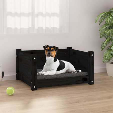 Pat pentru câini, negru, 55,5x45,5x28 cm, lemn masiv de pin - Img 1