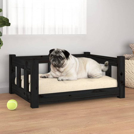 Pat pentru câini, negru, 65,5x50,5x28 cm, lemn masiv de pin