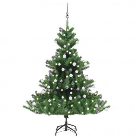 Pom Crăciun artificial brad Nordmann LED&amp;globuri verde 150 cm - Img 1