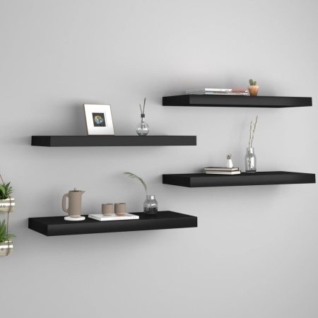 Rafturi de perete, 4 buc., negru, 60 x 23,5 x 3,8 cm, MDF