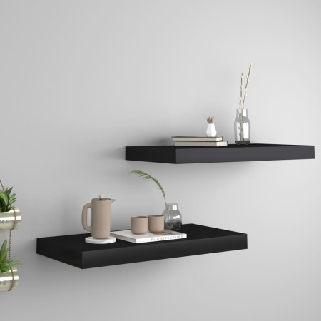 Rafturi de perete suspendate, 2 buc., negru, 50x23x3,8 cm, MDF