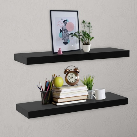 Rafturi de perete suspendate, 2 buc., negru, 80x20x3,8 cm