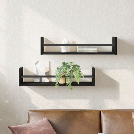 Rafturi pentru perete 2 buc Negru Stejar 60x16x14 cm Lemn aglomerat