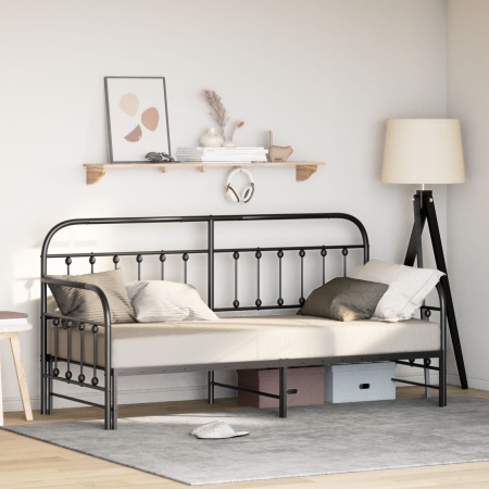 rama de pat daybed cu suport extensibil neagră 75x190 cm din oțel
