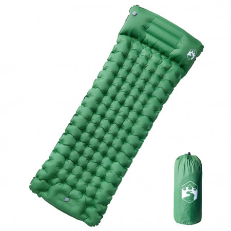 Saltea de camping auto-gonflabilă cu pernă integrată, verde