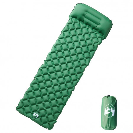 Saltea de camping gonflabilă, cu pernă integrată, verde