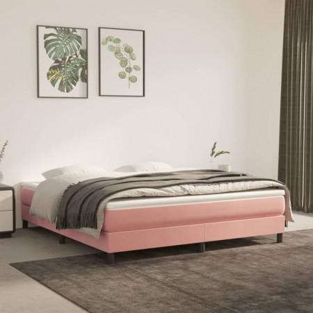 Saltea de pat cu arcuri, roz, 180x200x20 cm, catifea - Img 1