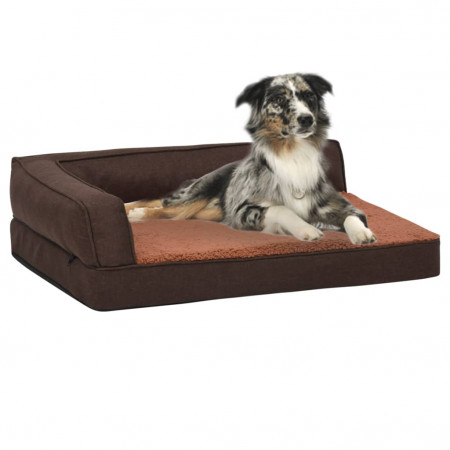 Saltea ergonomică pat de câini maro 60x42 cm aspect in/fleece - Img 1