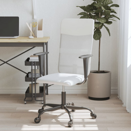 Scaun de birou, alb, plasă textilă și piele ecologică - Img 1