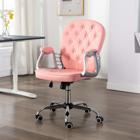 Scaun de birou rotativ, roz, piele ecologică - Img 1