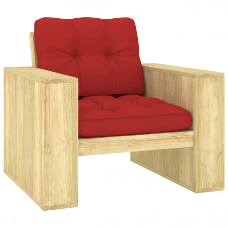 Scaun de grădină cu perne roșii, lemn de pin tratat - Img 1