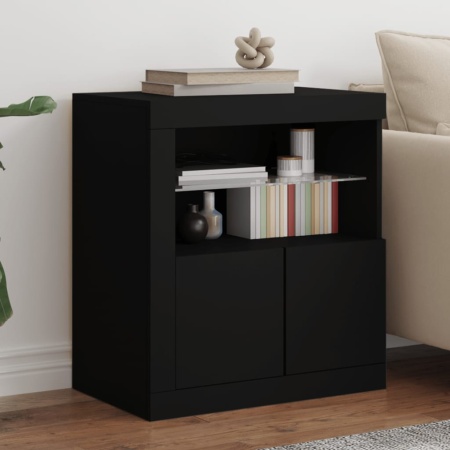 Servantă cu lumini LED, negru, 60,5x37x67 cm