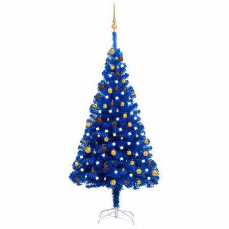 Set brad Crăciun artificial LED-uri/globuri albastru 180 cm PVC