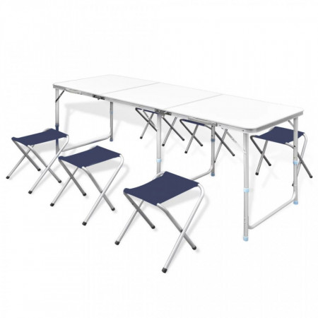 Set camping masă reglabilă și 6 scaune 180 x 60 cm - Img 1