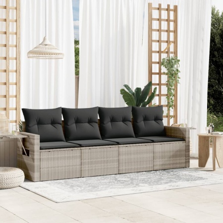 Set canapea de grădină cu perne, 4 piese, gri deschis poliratan