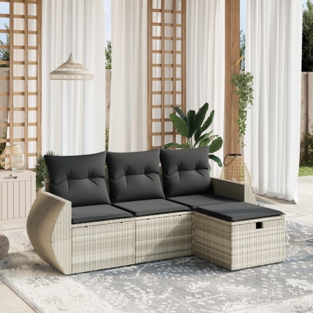 Set canapea de grădină cu perne, 4 piese, gri deschis poliratan