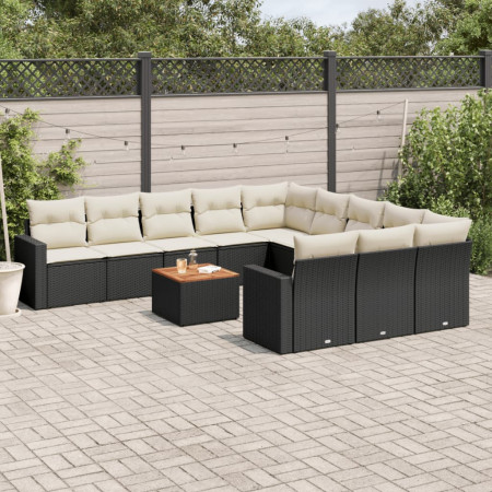 Set canapele de grădină, 12 piese, cu perne, negru, poliratan