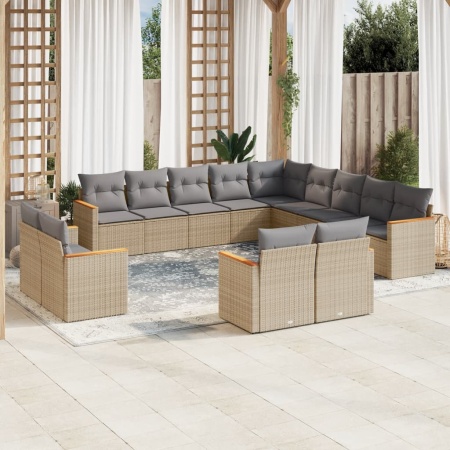 Set canapele de grădină, 13 piese, cu perne, bej, poliratan