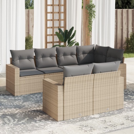 Set canapele de grădină, 7 piese, cu perne, bej, poliratan