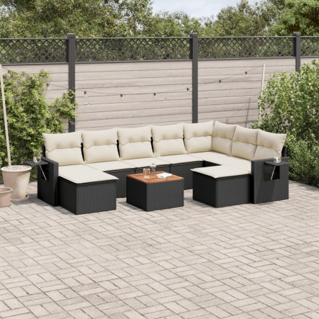 Set canapele de grădină cu perne, 10 piese, negru, poliratan