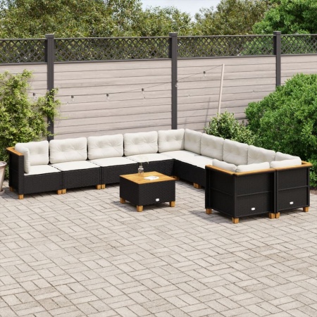 Set canapele de grădină cu perne, 11 piese, negru, poliratan