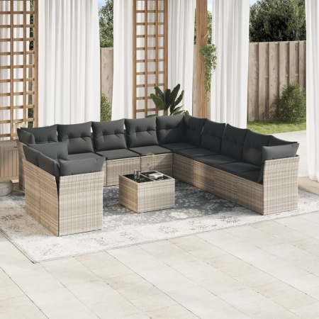 Set canapele de grădină cu perne, 12piese gri deschis poliratan