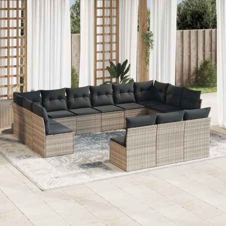 Set canapele de grădină cu perne, 13piese gri deschis poliratan